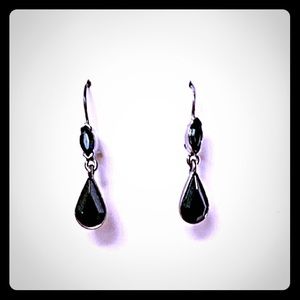 SOLD Black glass lever back earrings. GUC